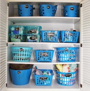 linen Closet Organization using baskets