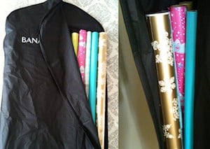 DIY Wrapping Paper storage in garment bag 