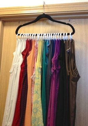 T-Shirts on clothes hanger Dollar Tree Organization Idea