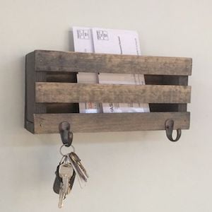 Wooden Farmhouse Mail Holder Mounted on Wall