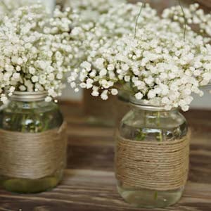 Twine Wrapped Mason Jar with Baby's Breath