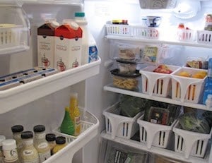 Fridge Organization using storage bins 