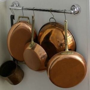 Pot Rack Organizer using a basic towel rod