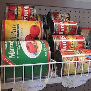 Dollar Tree Canned Food Organization using wire baskets