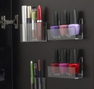 Nail Polish and Makeup Storage sing clear plastic organizers