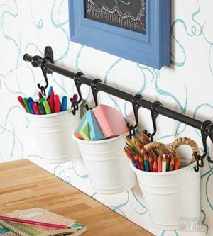 DIY Storage Pail organization idea for office supplies