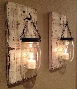 rustic Mason Jar Candle Scone wall decor idea