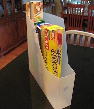 Dollar Tree Organization Idea Magazine Holder for Plastic Wrap, Foil and More 