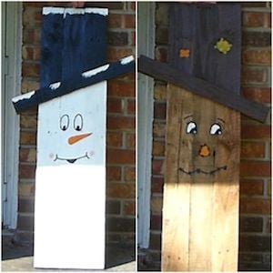 wooden Reversible Snowman and Scarecrow Pallet project