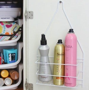 inside cabinet door Under the Sink with a hanging shower caddy