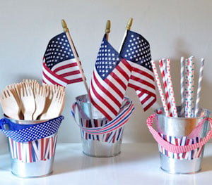 Embellished Tin Pails 4th of July decoration idea