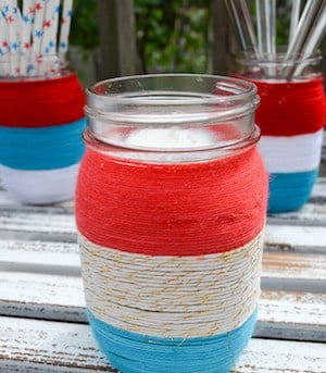 Yarn Wrapped Mason Jars 4th of July decoration idea
