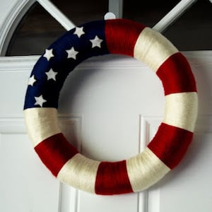 Red, White and Blue Yarn Wreath