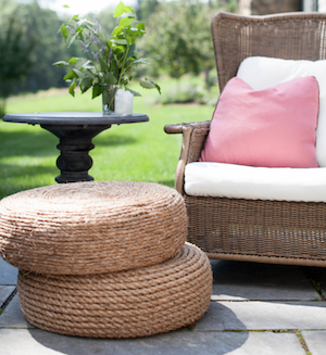 DIY outdoro Rope Ottoman made from Old Tire