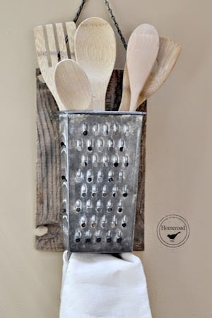 Vintage farmhouse Cheese Grater Cooking Utensil Holder kitchen decor