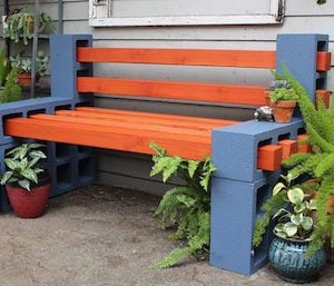 Simple Outdoor Bench using cinder blocks