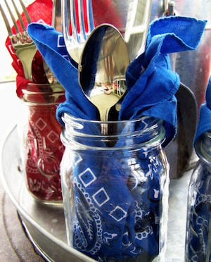 bandana Napkin and Utensil Holder Mason Jars