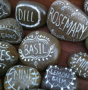 Painted rockery markers 