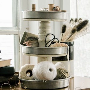 Repurposed farmhouse Tiered tray decor