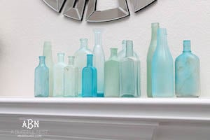 Sea Glass Bottles on the Mantel