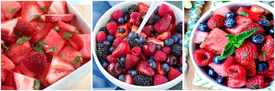 Strawberries, Blueberries & Raspberries fruit salads