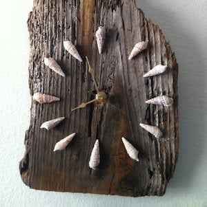 reclaimed wood shell clock coastal decorating idea