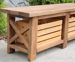 X-Leg Wooden Bench with Crate Storage