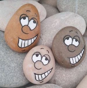 rocks painted with silly faces