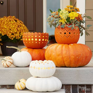 fall Pumpkin Bowls DIY on the front porch steps