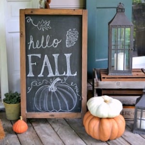 hello fall chalkboard sign for front porch