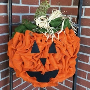 Orange Jack O' Lantern Burlap Wreath