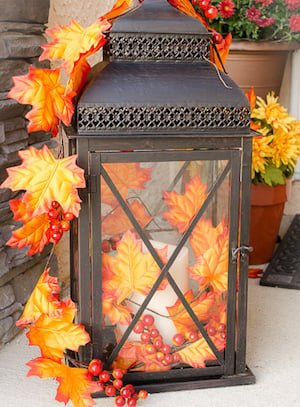 Maple Leaf Garland Decorated Outdoor Lantern