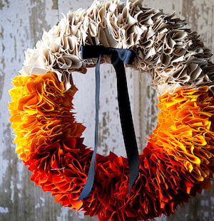 Candy Corn Colored Fabric Wreath