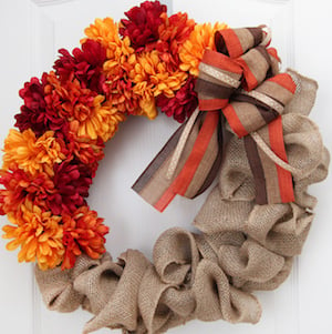 Fall Burlap and Flower Wreath 