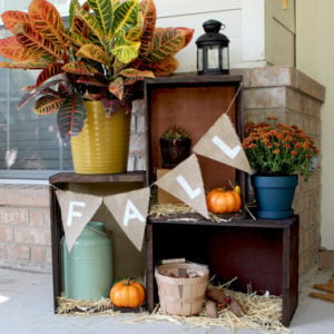 outdoor porch fall crate decorations