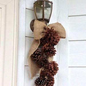 Pine Cone Lamp Hanger with burlap bow