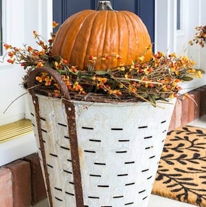 Farmhouse Olive Bucket Pumpkin Fall Planter 