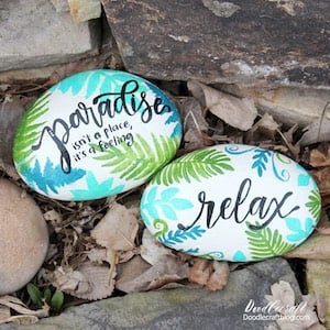 Tropical Paradise stones with palm tree branches