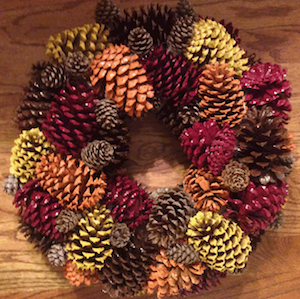 painted pinecone wreath