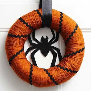 Orange and Black Yarn Spider Wreath