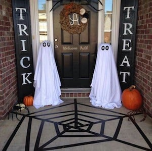 trick or treat signs with Ghosts on Front Porch