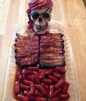 Creepy Skeleton Ribs and Sausage halloween appetizer