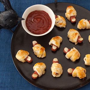 hot dog Toes in crescent dough Bandages halloween appetizer