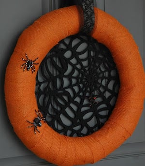 orange Halloween spider web wreath