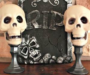 dollar tree Skull Pedestals decoration for halloween