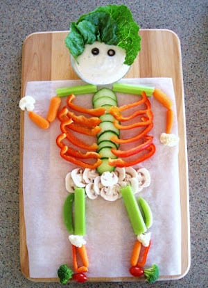 halloween Skeleton Veggie tray appetizer