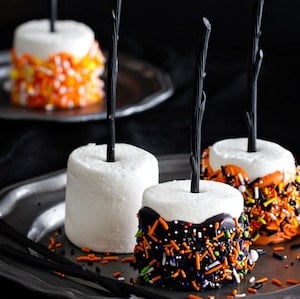 orange and black Halloween Marshmallow Pops