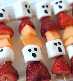 Halloween Ghost Fruit Kabob party food for kids