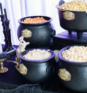 popcorn in cauldron for halloween party table