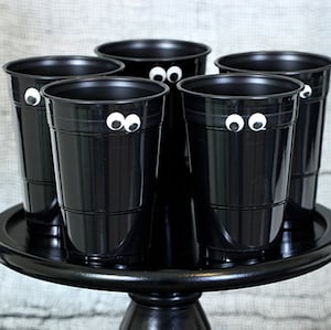 Dollar Store Halloween Party Cups with googly eyes